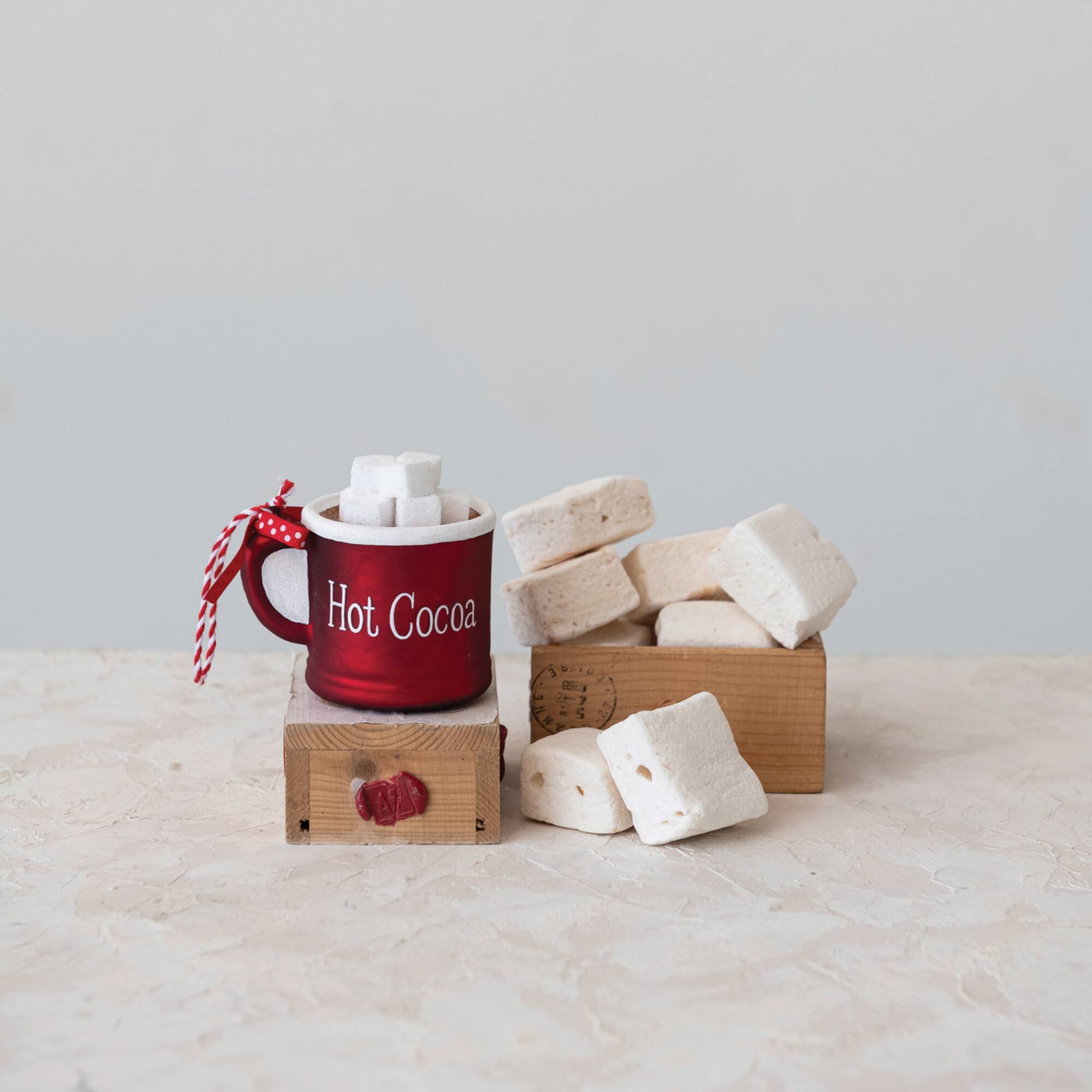 Hello Honey® 3.25" Glass Hot Cocoa Mug Ornament with Polka Dot Ribbon